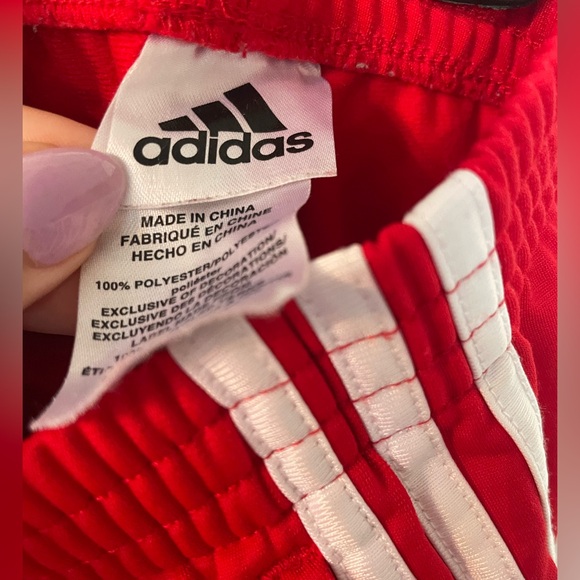 Adidas Kids Red Joggers Size 5 with White Stripes Trainers Like new condition - Picture 4 of 5